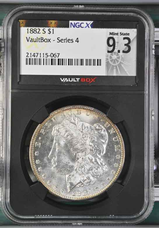 1882-S $1 Morgan Silver Dollar NGCX Mint State 9.3 Vaultbox Series 4