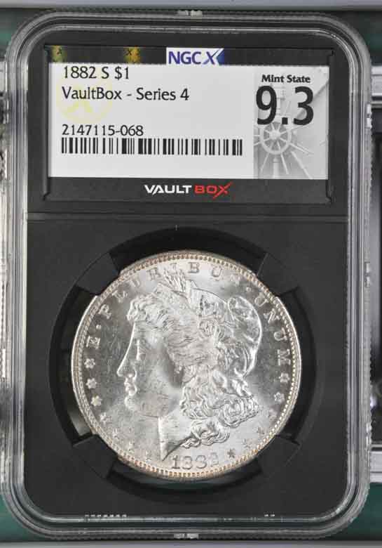 1882-S $1 Morgan Silver Dollar NGCX Mint State 9.3 Vaultbox Series 4