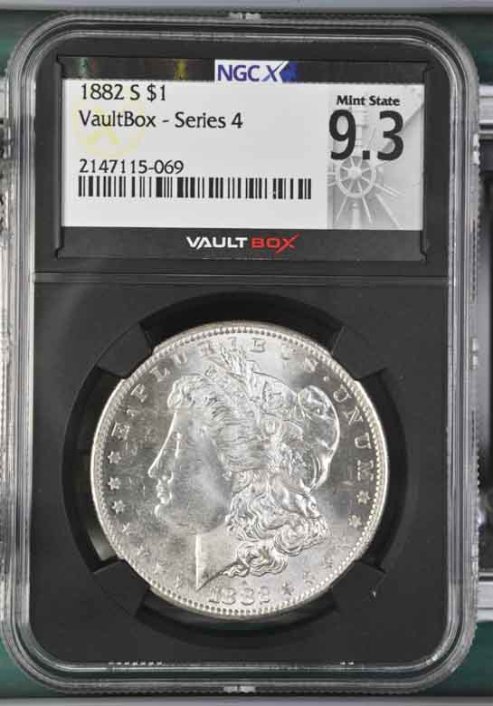 1882-S $1 Morgan Silver Dollar NGCX Mint State 9.3 Vaultbox Series 4