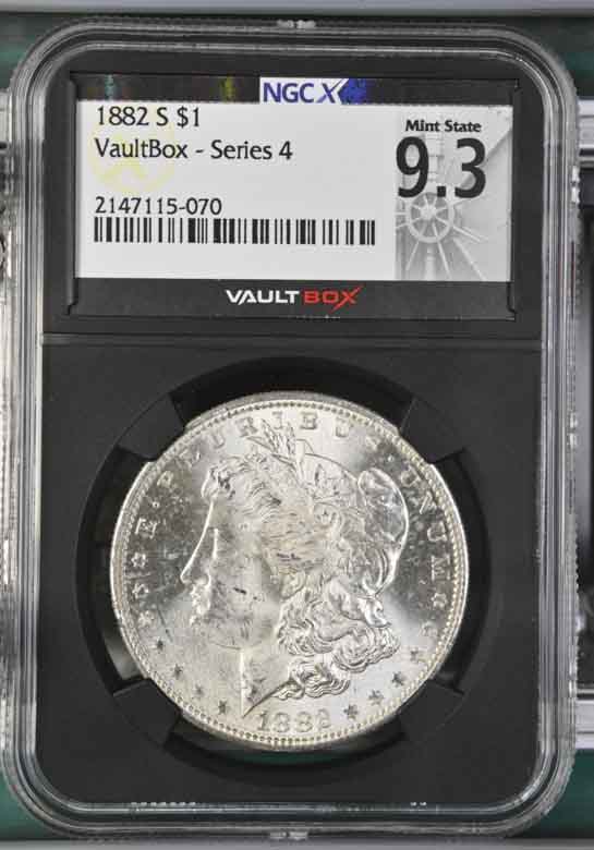 1882-S $1 Morgan Silver Dollar NGCX Mint State 9.3 Vaultbox Series 4