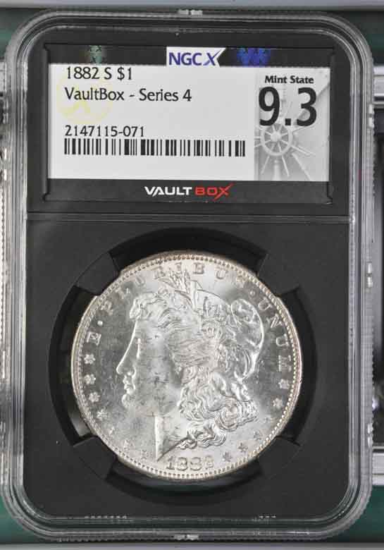 1882-S $1 Morgan Silver Dollar NGCX Mint State 9.3 Vaultbox Series 4