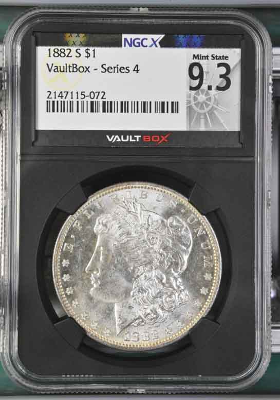 1882-S $1 Morgan Silver Dollar NGCX Mint State 9.3 Vaultbox Series 4