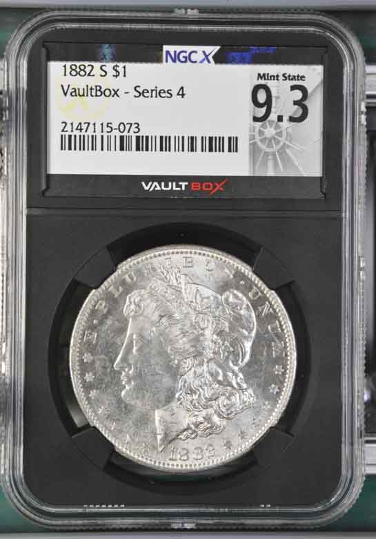 1882-S $1 Morgan Silver Dollar NGCX Mint State 9.3 Vaultbox Series 4