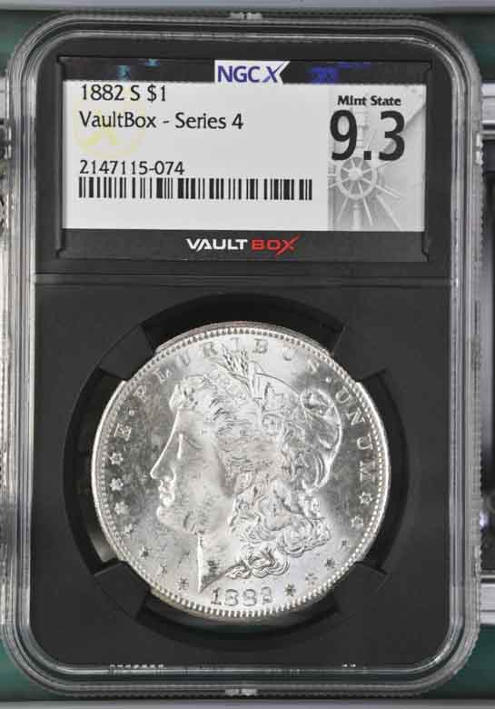 1882-S $1 Morgan Silver Dollar NGCX Mint State 9.3 Vaultbox Series 4
