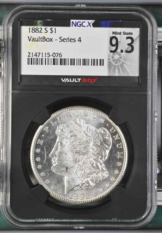 1882-S $1 Morgan Silver Dollar NGCX Mint State 9.3 Vaultbox Series 4