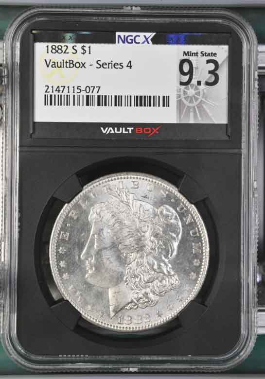 1882-S $1 Morgan Silver Dollar NGCX Mint State 9.3 Vaultbox Series 4