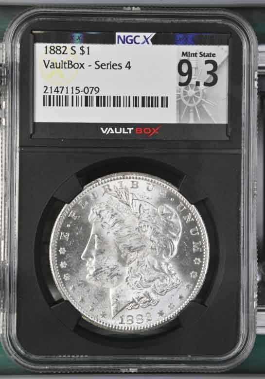 1882-S $1 Morgan Silver Dollar NGCX Mint State 9.3 Vaultbox Series 4