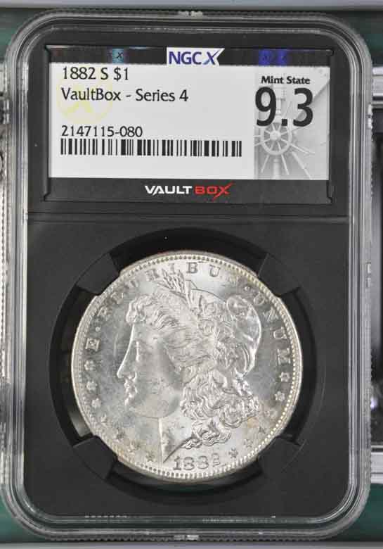 1882-S $1 Morgan Silver Dollar NGCX Mint State 9.3 Vaultbox Series 4