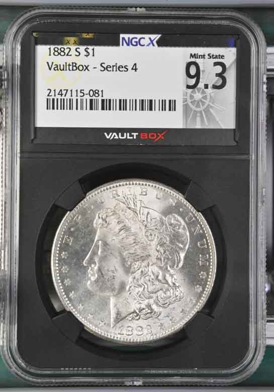 1882-S $1 Morgan Silver Dollar NGCX Mint State 9.3 Vaultbox Series 4