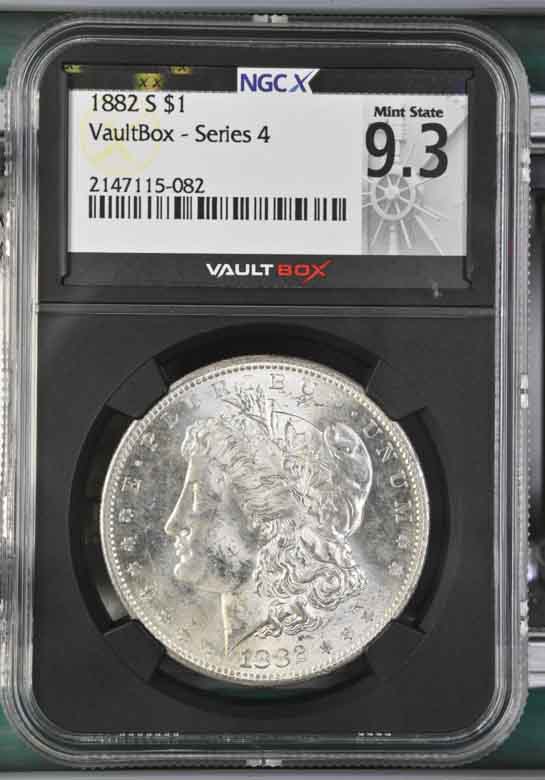 1882-S $1 Morgan Silver Dollar NGCX Mint State 9.3 Vaultbox Series 4