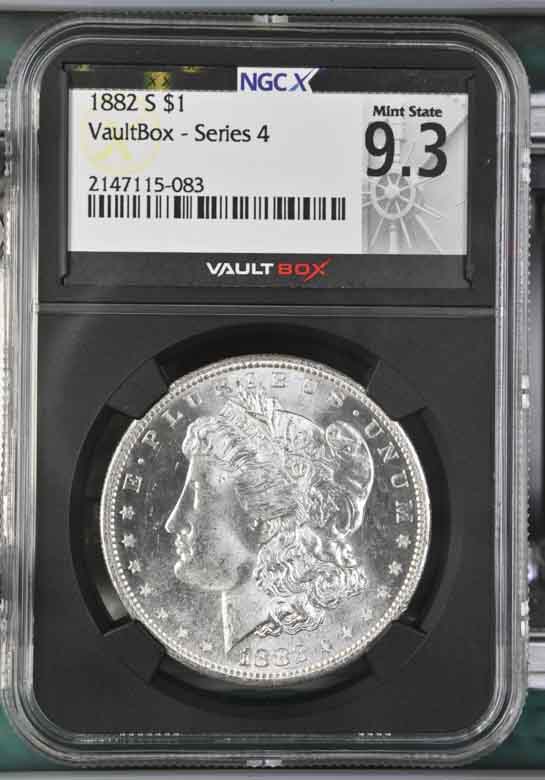 1882-S $1 Morgan Silver Dollar NGCX Mint State 9.3 Vaultbox Series 4