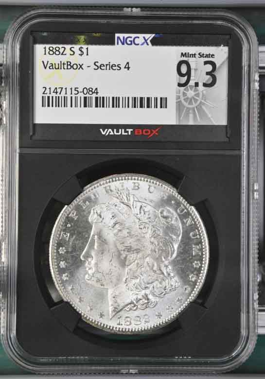 1882-S $1 Morgan Silver Dollar NGCX Mint State 9.3 Vaultbox Series 4