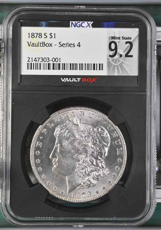 1878-S $1 Morgan Silver Dollar NGCX Mint State 9.2 Vaultbox Series 4