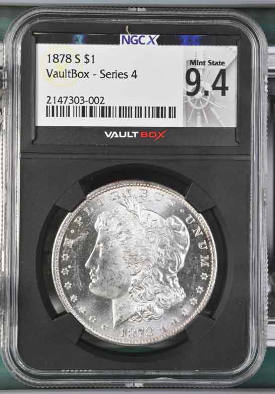 1878-S $1 Morgan Silver Dollar NGCX Mint State 9.4 Vaultbox Series 4