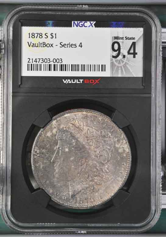 1878-S $1 Morgan Silver Dollar NGCX Mint State 9.4 Vaultbox Series 4