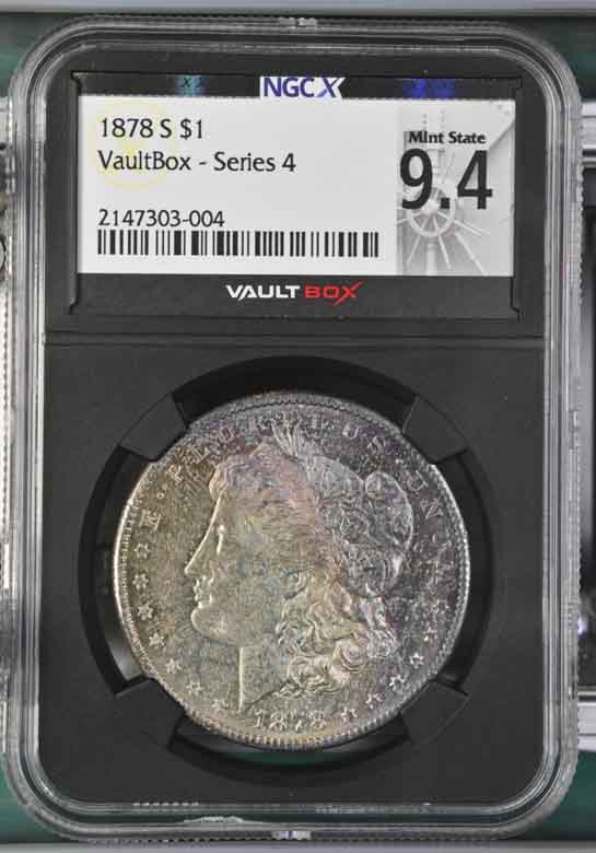1878-S $1 Morgan Silver Dollar NGCX Mint State 9.4 Vaultbox Series 4