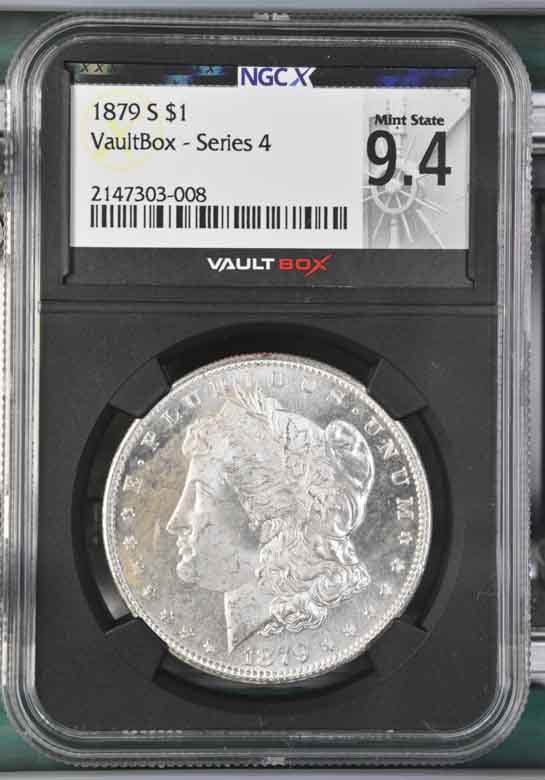 1879-S $1 Morgan Silver Dollar NGCX Mint State 9.4 Vaultbox Series 4