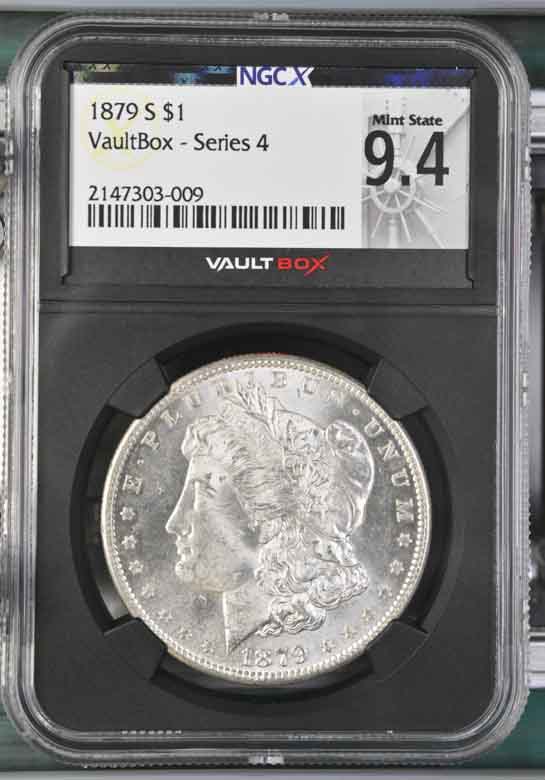 1879-S $1 Morgan Silver Dollar NGCX Mint State 9.4 Vaultbox Series 4