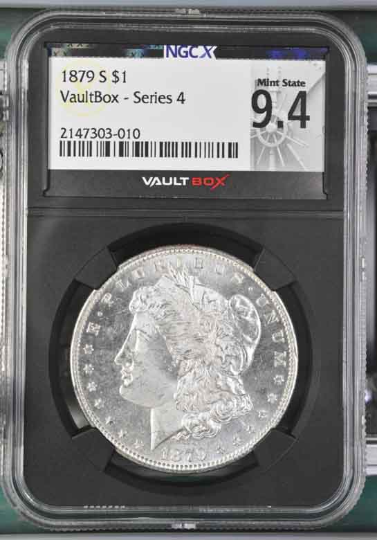 1879-S $1 Morgan Silver Dollar NGCX Mint State 9.4 Vaultbox Series 4