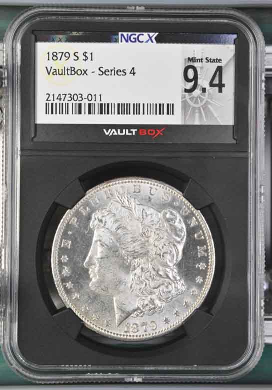 1879-S $1 Morgan Silver Dollar NGCX Mint State 9.4 Vaultbox Series 4