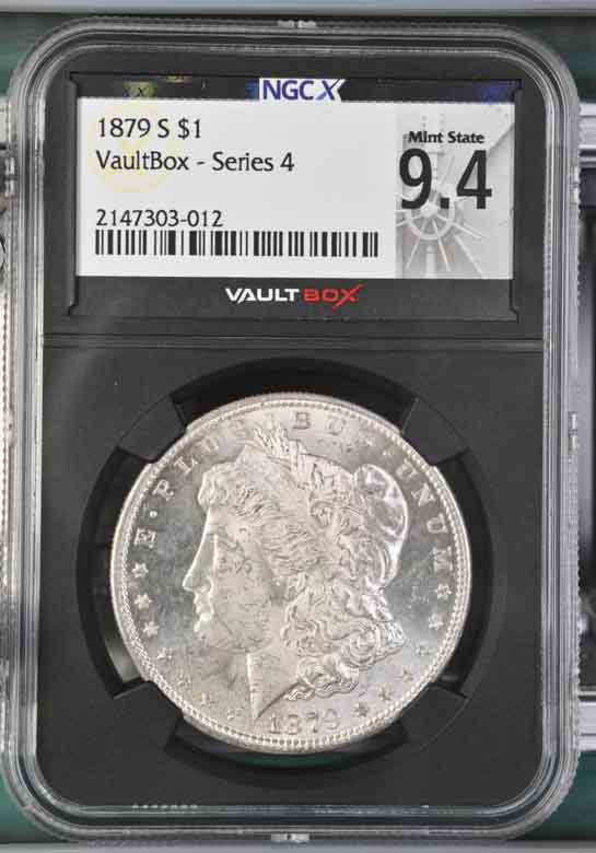 1879-S $1 Morgan Silver Dollar NGCX Mint State 9.4 Vaultbox Series 4