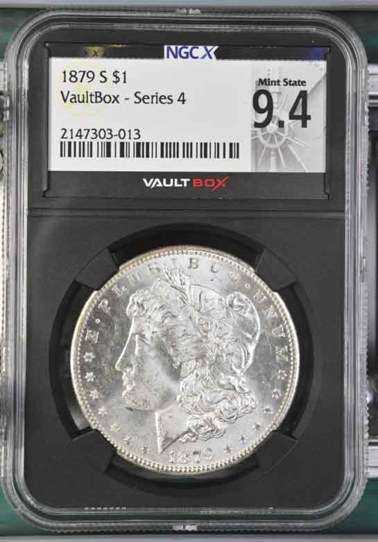 1879-S $1 Morgan Silver Dollar NGCX Mint State 9.4 Vaultbox Series 4