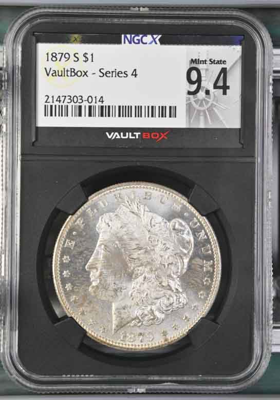 1879-S $1 Morgan Silver Dollar NGCX Mint State 9.4 Vaultbox Series 4