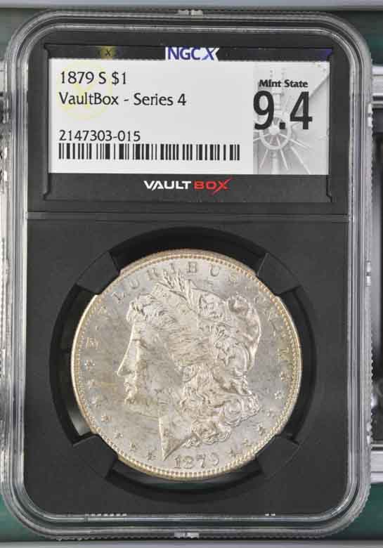 1879-S $1 Morgan Silver Dollar NGCX Mint State 9.4 Vaultbox Series 4