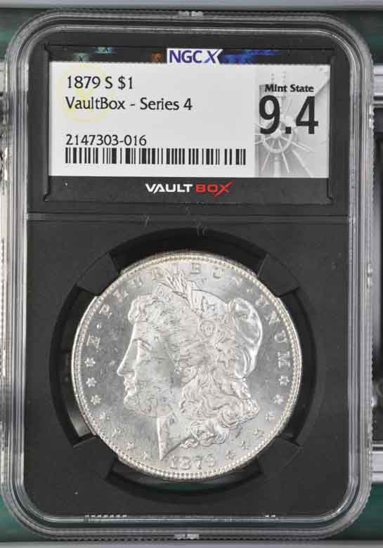 1879-S $1 Morgan Silver Dollar NGCX Mint State 9.4 Vaultbox Series 4