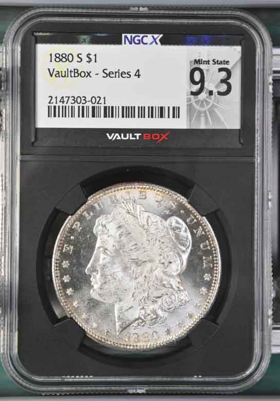 1880-S $1 Morgan Silver Dollar NGCX Mint State 9.3 Vaultbox Series 4