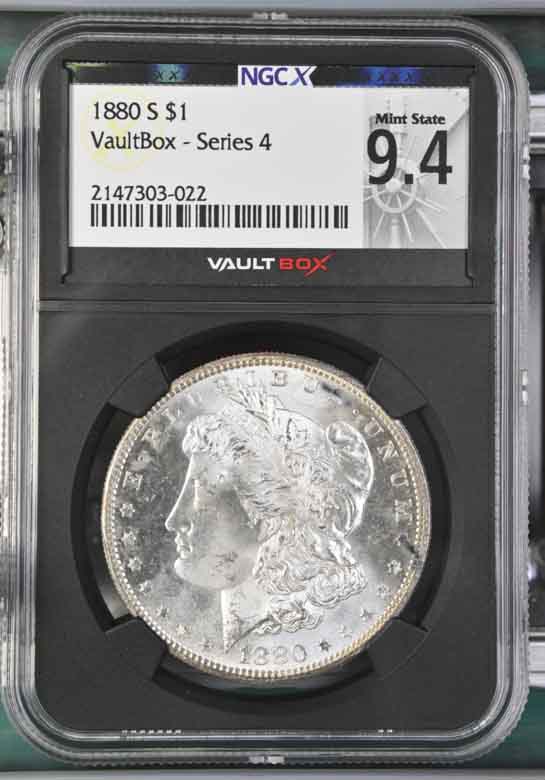 1880-S $1 Morgan Silver Dollar NGCX Mint State 9.4 Vaultbox Series 4