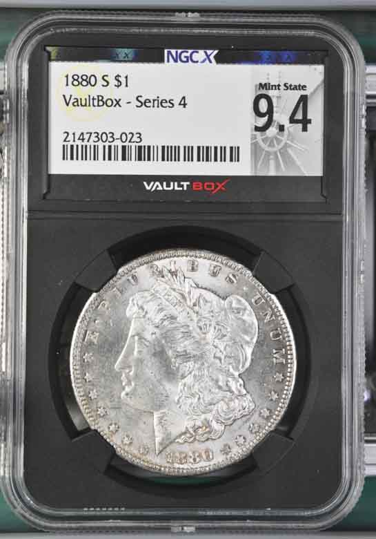 1880-S $1 Morgan Silver Dollar NGCX Mint State 9.4 Vaultbox Series 4