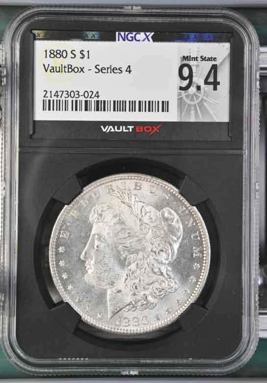 1880-S $1 Morgan Silver Dollar NGCX Mint State 9.4 Vaultbox Series 4
