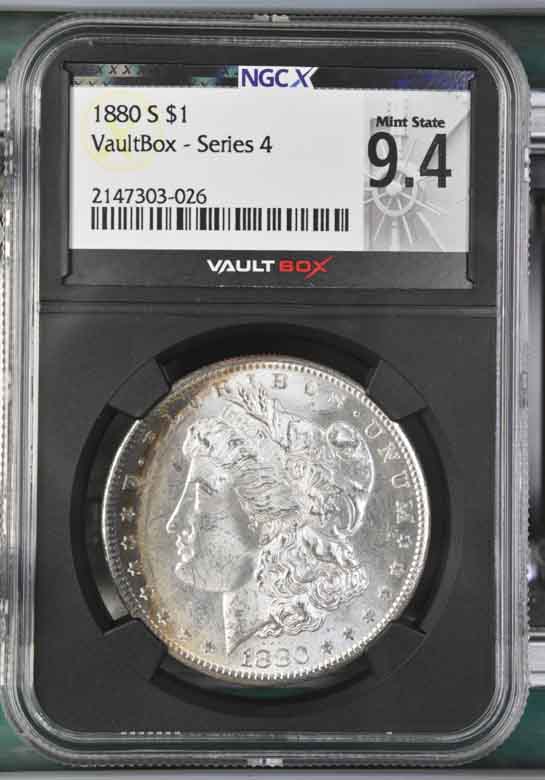 1880-S $1 Morgan Silver Dollar NGCX Mint State 9.4 Toner! Vaultbox Series 4