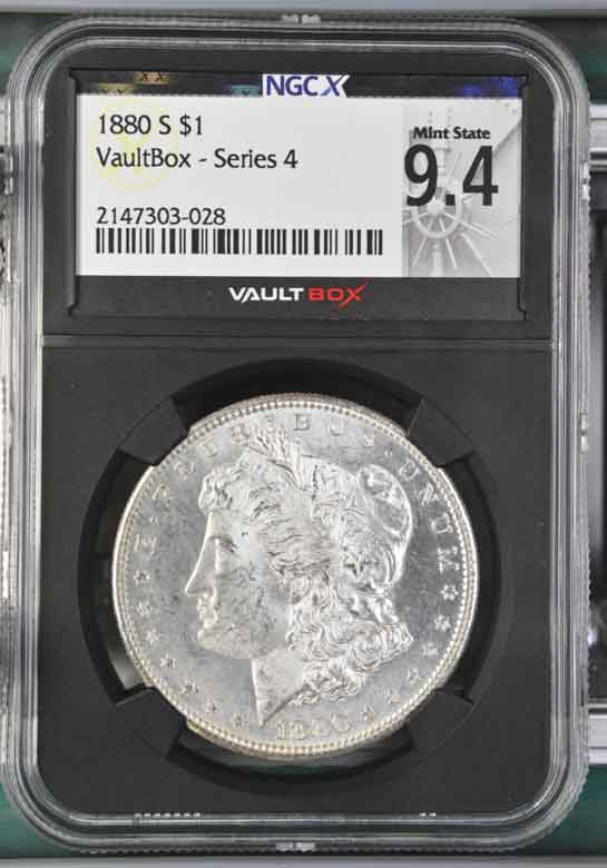1880-S $1 Morgan Silver Dollar NGCX Mint State 9.4 Vaultbox Series 4