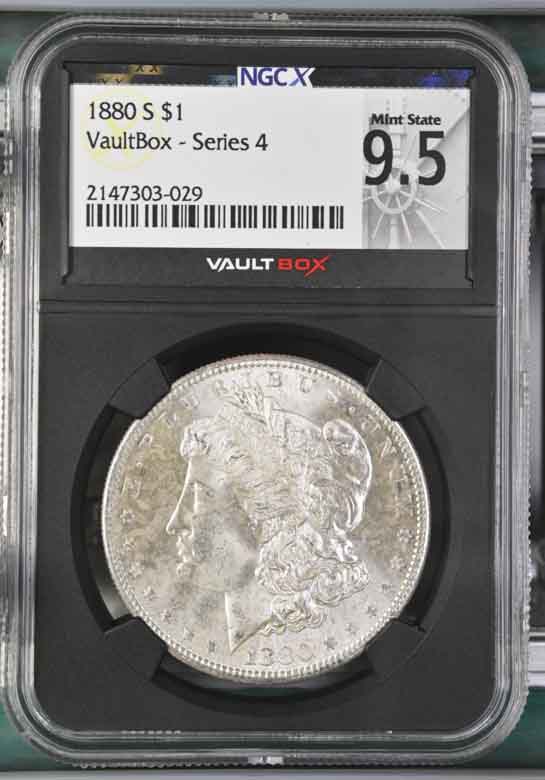 1880-S $1 Morgan Silver Dollar NGCX Mint State 9.5 Vaultbox Series 4