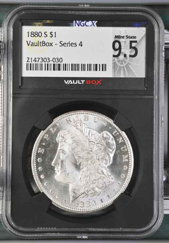 1880-S $1 Morgan Silver Dollar NGCX Mint State 9.5 Vaultbox Series 4