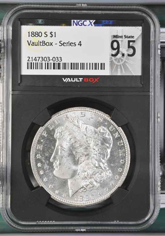 1880-S $1 Morgan Silver Dollar NGCX Mint State 9.5 Vaultbox Series 4