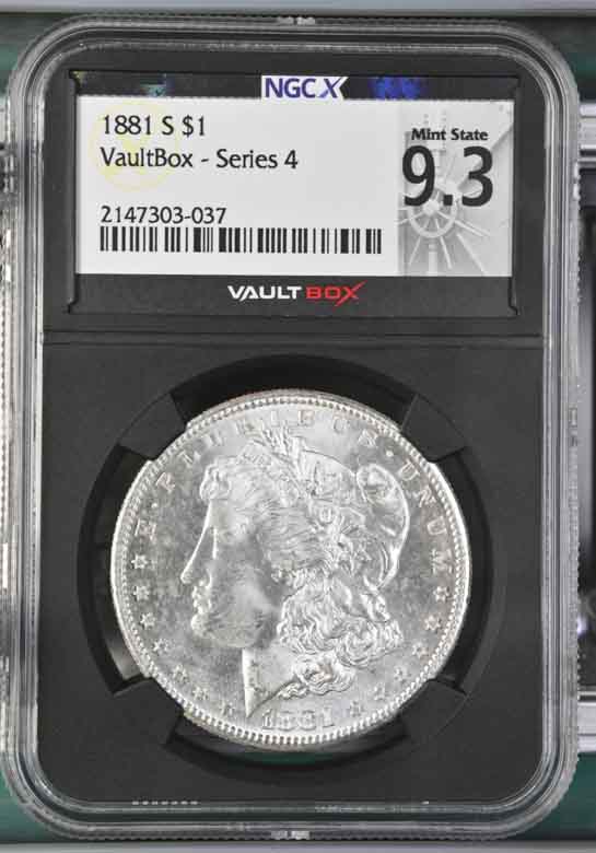 1881-S $1 Morgan Silver Dollar NGCX Mint State 9.3 Vaultbox Series 4