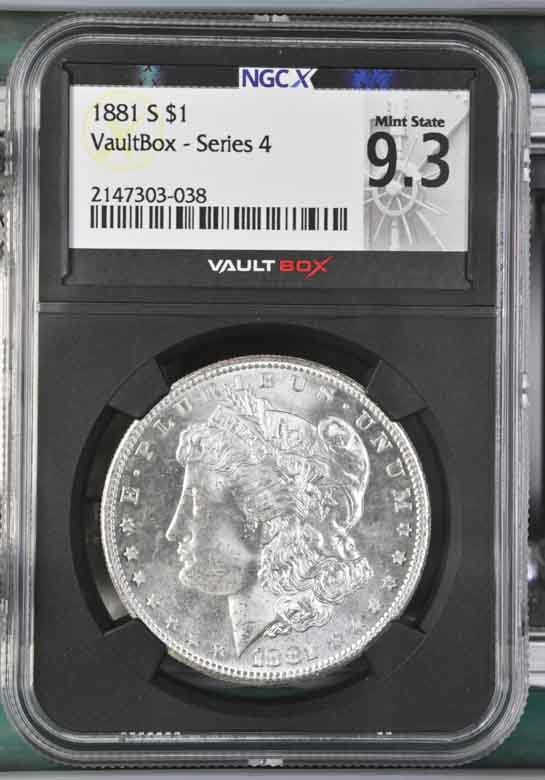 1881-S $1 Morgan Silver Dollar NGCX Mint State 9.3 Vaultbox Series 4