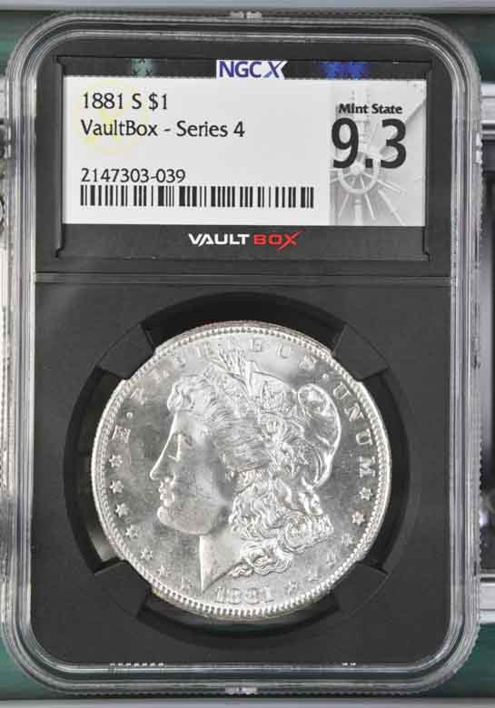 1881-S $1 Morgan Silver Dollar NGCX Mint State 9.3 Vaultbox Series 4