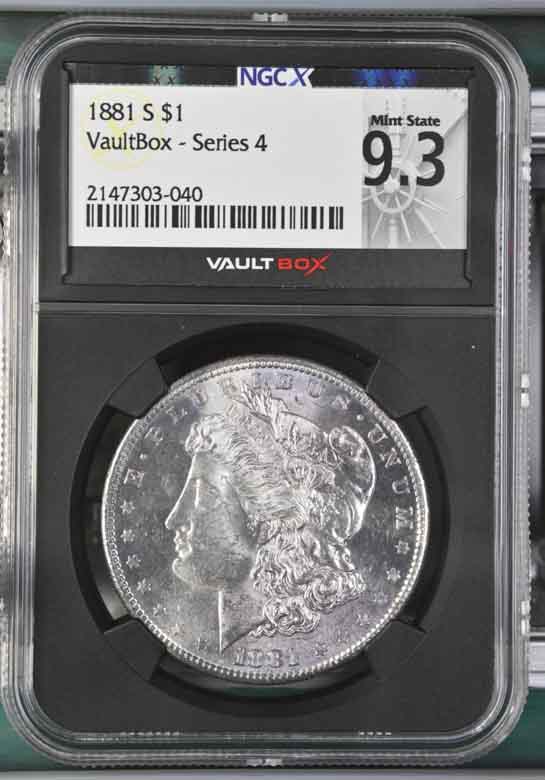 1881-S $1 Morgan Silver Dollar NGCX Mint State 9.3 Vaultbox Series 4