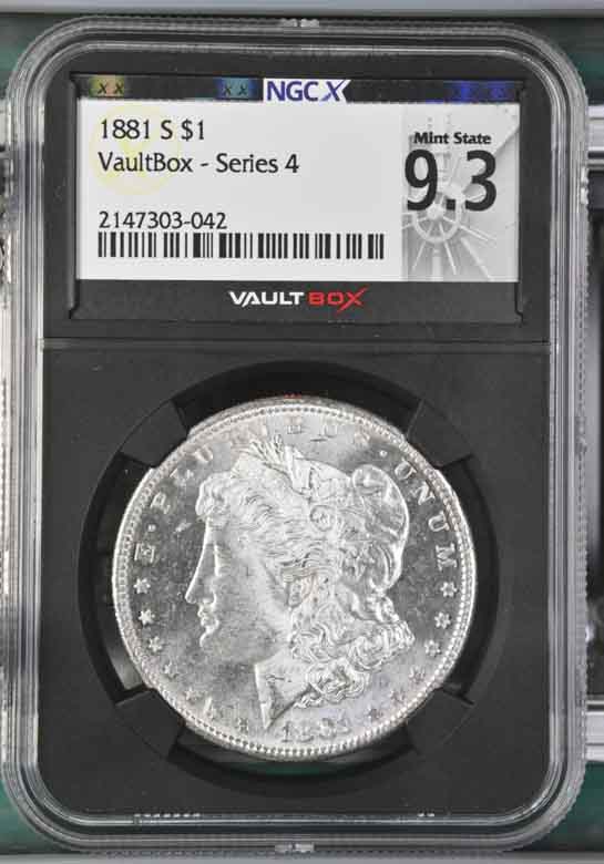 1881-S $1 Morgan Silver Dollar NGCX Mint State 9.3 Vaultbox Series 4