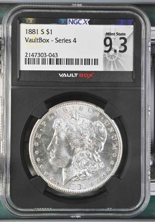 1881-S $1 Morgan Silver Dollar NGCX Mint State 9.3 Vaultbox Series 4