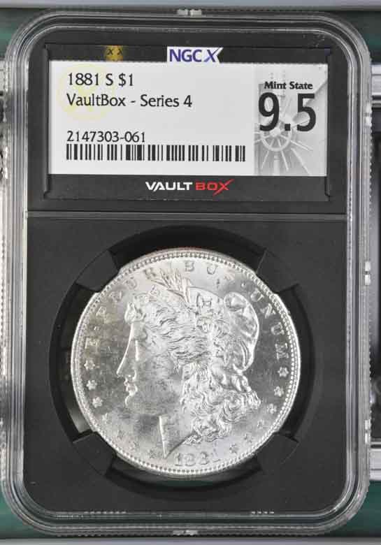 1881-S $1 Morgan Silver Dollar NGCX Mint State 9.5 Vaultbox Series 4