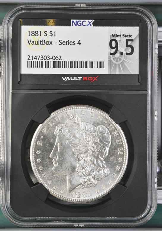 1881-S $1 Morgan Silver Dollar NGCX Mint State 9.5 Vaultbox Series 4