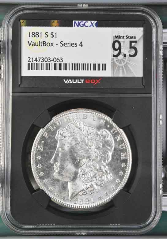 1881-S $1 Morgan Silver Dollar NGCX Mint State 9.5 Vaultbox Series 4