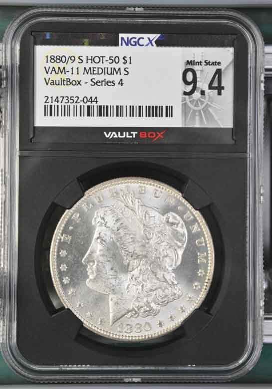 1880/9 S $1 Morgan Silver Dollar NGCX Mint State 9.4 Vaultbox Series 4