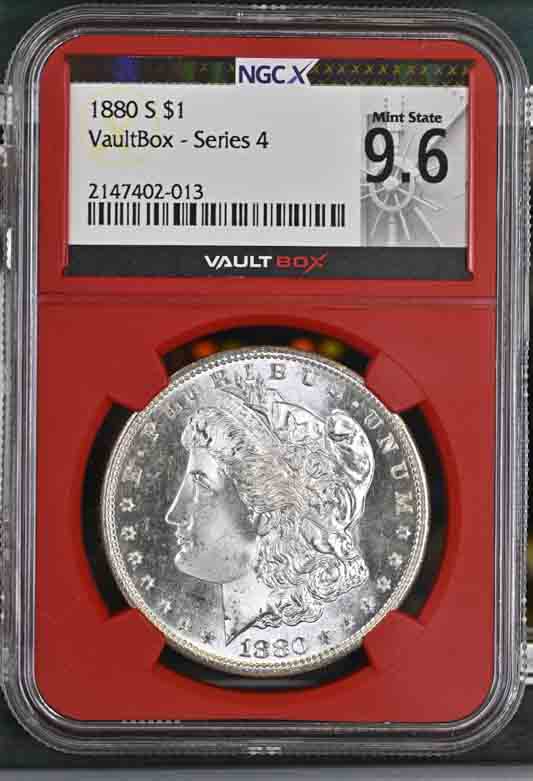 1880-S $1 Morgan Silver Dollar NGCX Mint State 9.6 Vaultbox Series 4
