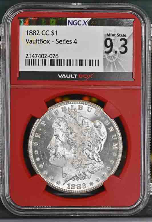 1882-CC $1 Morgan Silver Dollar NGCX Mint State 9.3 Vaultbox Series 4